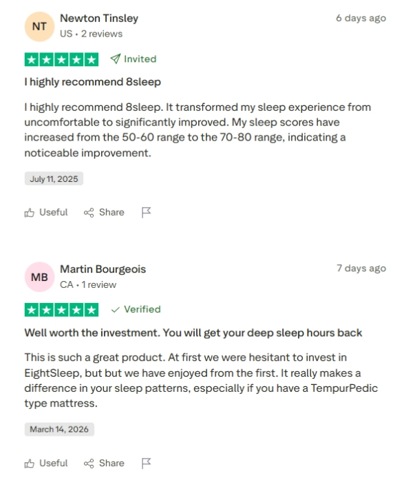 Eight Sleep TrustPilot Reviews