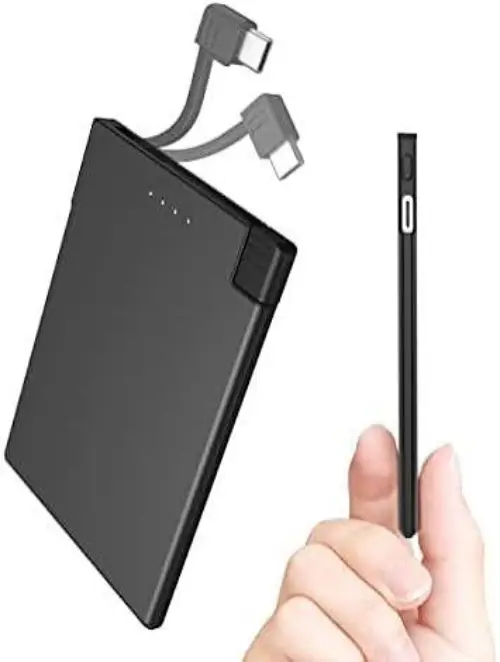 Card-Size Power Bank with Built-in Cable